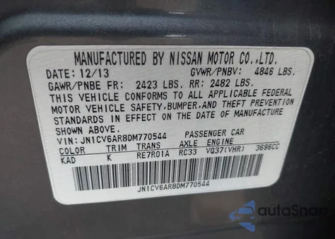 2013 Infiniti G37X z USA, uszkodzony, nr VIN JN1CV6AR8DM770544